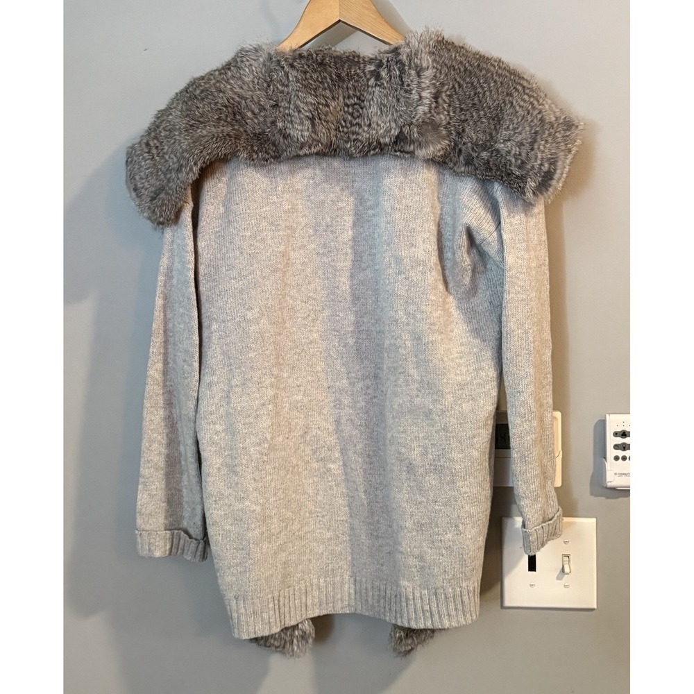 White+Warren Sweater Open Real Fur Front Cardigan Women's Small - Picture 2 of 7